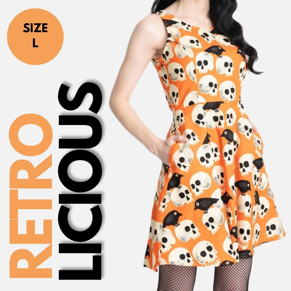 Retrolicious Skull Print Skater Dress Size L